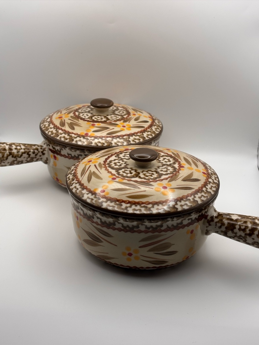 Set of 2 Temptations Ovenware Round Soup Crocks with Lids in Old World Brown